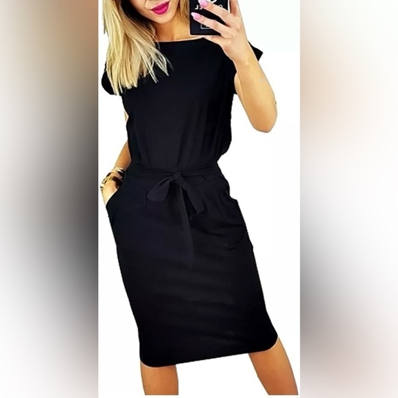 PRETTYGARDEN Ladies Basic
Crewneck Belted Office Dress with Pockets size large - Picture 1 of 9